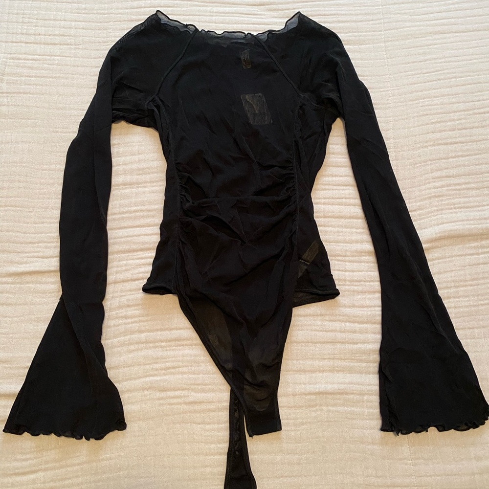 Black Long Sleeve Sheer Bodysuit